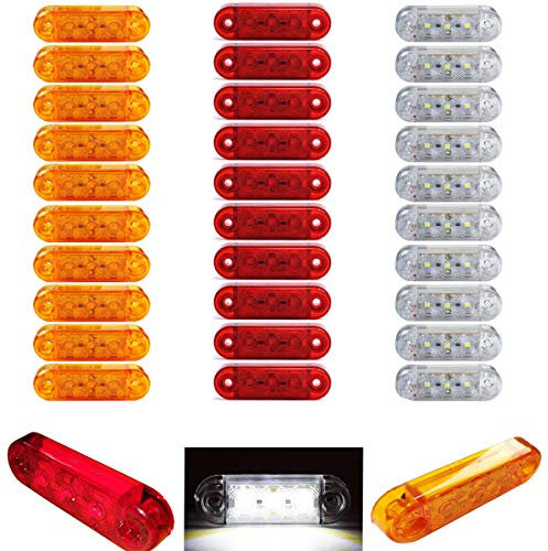 Formplas 30 Stücke LED Leuchten, Positionsleuchten, 3 SMD, Gelb, Rot, Weiß, Größe: 65mm L x 20mm H x 10mm D