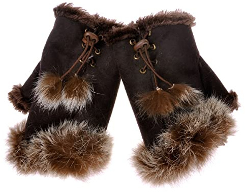 ZLYC Donna Inverno Guanti Senza Dita Caldi Termico Pelliccia Finta Guanti Mezze Dita