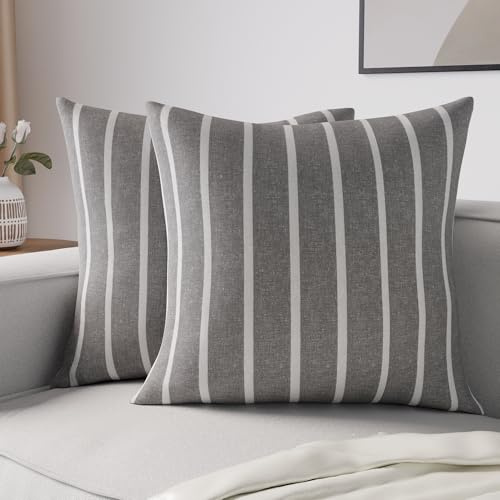 Encasa XO Kissenbezüge 2 Stück (40x40 cm) - Roma graue Streifen - Weiche Baumwolle Leinwand Ungefärbt Quadrat Kissenbezug Bunte Dekorative für Wohnzimmer Schlafzimmer Sofa Waschbar