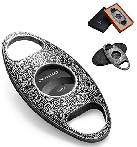 CIGARLOONG Zigarrenschneider Edelstahl Bronze graviert Double Cut Klinge Zigarrencutter(Farbe: Gold1) (Schwarz)