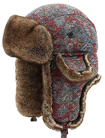 WHSPORT Winter Warm Winddicht FliegermüTze Trapper Cap BaumwollmüTze Ski Ohrenschutz Winter StrickmüTze aus Wolle Dome Herren und Damen Outdoor Radsport Ski (Color : Red, Size : 60cm/23.62in)