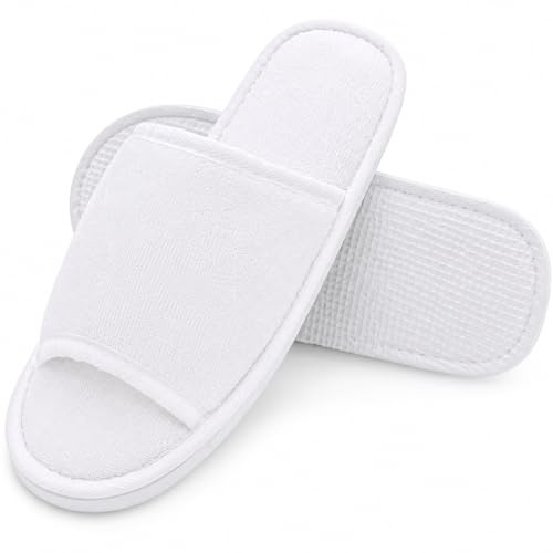 JOMIX Set Ciabatte Ospiti Lavabili in Spugna Pantofole da Viaggio Hotel Spa Punta Aperta MD3763 (Bianco A 2 Paia, 38/39)