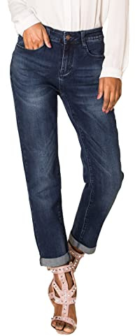 Nina Carter Q1806 - Pantaloni da donna Boyfriend, a vita alta, look usato, effetto lavato, S