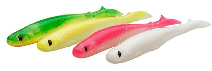 Savage Gear Slender Scoop Shad Mix - 4er-Pack, Klarwasserköder, Ideal für Barsch, Zander, Hecht, Perfekt für Süßwasserangler, Stint, Grünsilber, Plötze, Motoröl Klarwassermix 9 cm