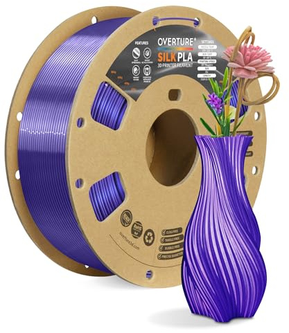 OVERTURE Silk PLA Filament 1,75 mm Seidenviolett, 1kg | Glänzender | Seidige• Kaschiert Schichtlinien • Gleichmäßige Extrusion • Geringer Verzug • ±0,02 mm • FDM-kompatibel