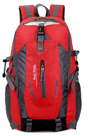 QQYG Reisetasche Herren und Damen wasserdichter Outdoor-Rucksack Großraum-Seesack multifunktionale Wander- und Bergsteigertasche,西瓜红,19寸