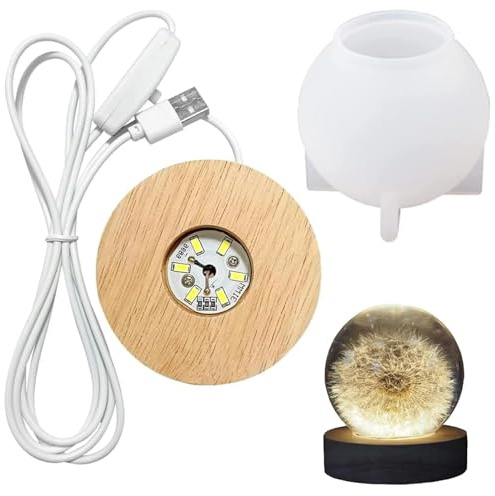 Gör-det-själv, rund silikonform med lampsockel, LED-lampa kula epoxihartsformer, hantverk resin, gjutform för liten bordslampa (silikonform-set)