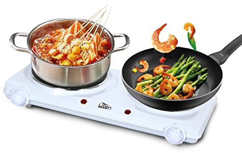 Hot Plates, Uten Double Hotplate, Stainless Steel Premium Hotplate, 5 Levels Separate Thermostat Control, Control Lights, High Stability, 1900-2250W Hotplates, White