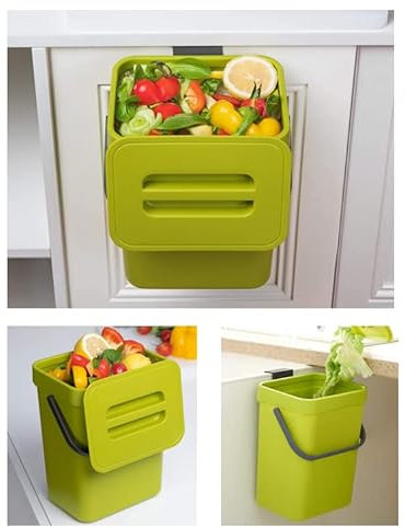 Kleiner Komposteimer für die Küche, Mülleimer für Arbeitsplatte, Behälter mit Deckel, Komposter, für den Innenbereich, 5 l, Grün-A