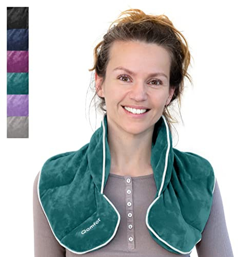 Qomfor - Coussin chauffant pour micro-ondes - Vert sarcelle, parfum lavande - Couvre-nuque/épaules lesté de 1,5 kg - Thérapie par le chaud/le froid, soulagement de la douleur
