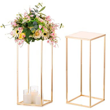Sziqiqi Gold Vase For Wedding Centrepieces: 60cm Metal Rectangle Flower Stand With Plates Set of 2 - Display Rack Vases Decorations For Reception Party Event Christmas