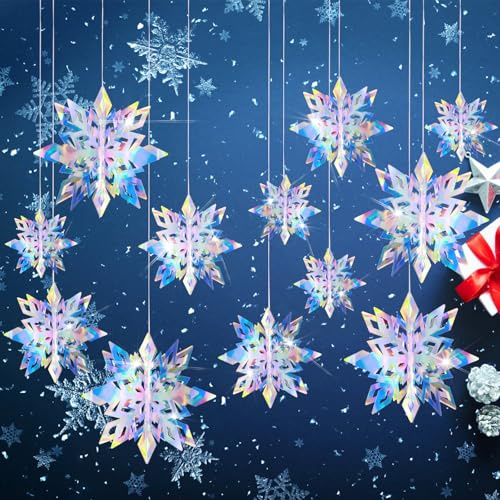 Abeillo 12 Pezzi Frozen 3D Fiocchi di Neve Decorazioni da Appendere Glitter Fiocchi di Neve Ornamenti per Decorazione Albero di Natale Winter Wonderland Frozen Holiday Party Decorazioni