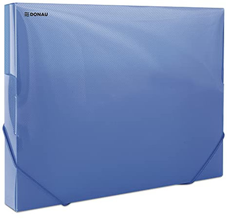DONAU 8545002PL-10 Sammelbox Dokumentenbox Heft-Box mit Eckspanner Gummis, aus Kunststoff/PP 700μm Blau-Transparent für DIN A4| Rückenbreite 30mm| Zusammenklappbare Seitenflügel| für Büro und Schule