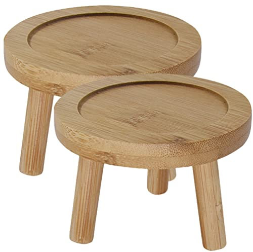 BESTonZON 2 Pezzi Sgabello per Piante in Legno Supporto per Piante in Supporto per Alzata per Fiori in Rotondo per Esposizione All'aperto per Interni
