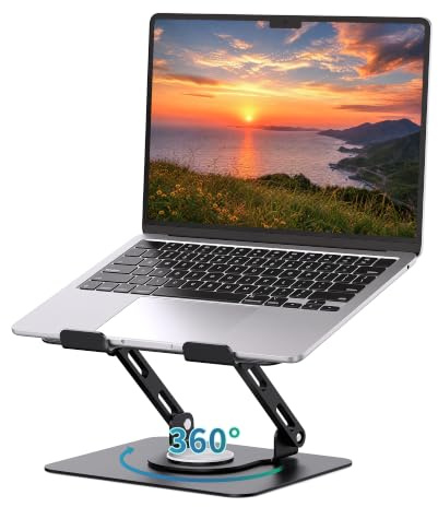 SOUNDANCE Support pour Ordinateur Portable avec Base rotative à 360°, rehausseur Ergonomique pour Bureau, Hauteur réglable Multi-Angle, Support Pliable, Support en métal Stable de 10 à 15,6, Noir