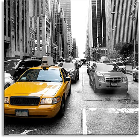 Pixxprint Glasbild, Wandbild auf Echtglas, Gelbes Taxi in New York, 60x60 cm, inkl. Aufhängung und Abstandshalter