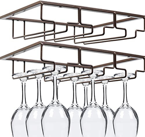 TIKTALK 2 Pack Black Metal Wine Glass Hanger, 3 Rows, Stemware Rack, Under Shelf Storage for Kitchen, Bar