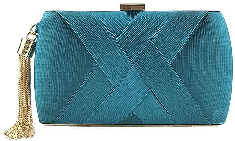 Yurosiay Damen Satin Clutch Abendtasche Elegant Handtasche Abend Satin Clutch Kettentasche Mit Gold Quaste Anhänger Brauttasche Hochzeit Party Handtasche für Abschlussball Bankette Blau 1#