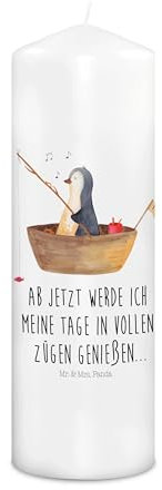 Mr. & Mrs. Panda Kerze Pinguin Angelboot 29 x 8 cm XL - Geschenk, Motivation, Erinnerungslicht, Erinnerungskerze, Wachskerze, Stumpenkerze, Trennung, Optimistisch, Scheidung, Genießen, Blockkerze