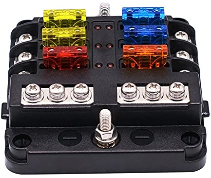Kopinma 6-Wege Wasserdichter Sicherung Block mit 12 Stromkreise, LED-Warnanzeige und Marine Sicherung Kasten für DC 12/24V Auto Boot RV Lastwagen