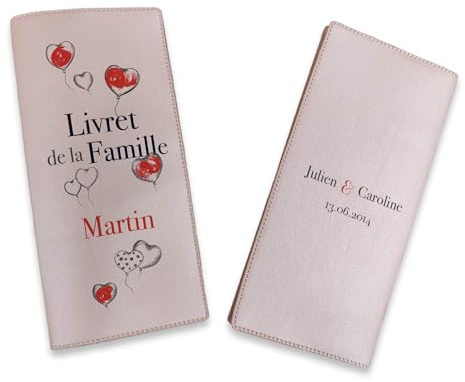 Livret de Famille personnalisé, idée cadeau personnalisable, cadeau mariage original, Protège Livret de Famille motif Ballons Coeur - SP0115a (Nacré Rose)