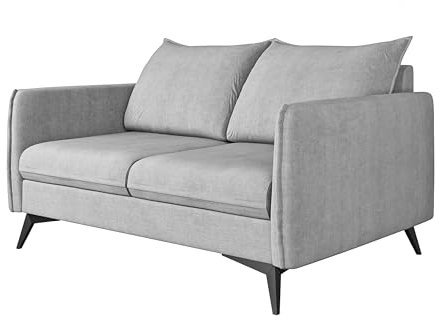 S-Style Möbel Nina Sofa 2-Sitzer Sofa für Wohnzimmer Couch Freistehende Polster Sofas & Couches Couchgarnitur Mit Schwarzen Metallfüßen Silber 138 x 91 x 86 cm
