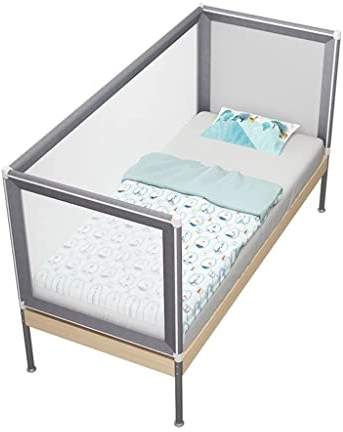 ALEjon Stabiles Holzgitter-Kinderbett mit Leitplanke: Geräumiges Bett für Kinder, Jugendliche und Erwachsene mit weicher Matratze (200 x 70 x 45 cm)
