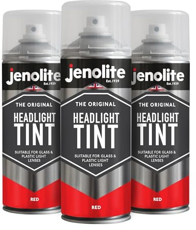 JENOLITE Scheinwerfer-Tönungsspray | ROT | 3x400 ml | Transparente Tönungsfarbe | Dezente Styling-Linsentönung für Autorücklichter | Geeignet für Glas- und Kunststofflinsen