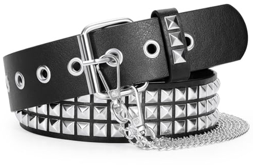 WERFORU Leder Nietengürtel Punk Rock Metall Nietengürtel für Damen Herren Punk Gothic Ledergürtel für Jeans Hosen