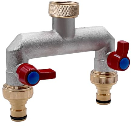 Piuluvor® Wasserverteiler 2Fach 3/4 Zoll Messing 2-Wege-Verteiler mit 2 Absperrhähnen und 2 Schnelladaptern - EU-Standard G 3/4