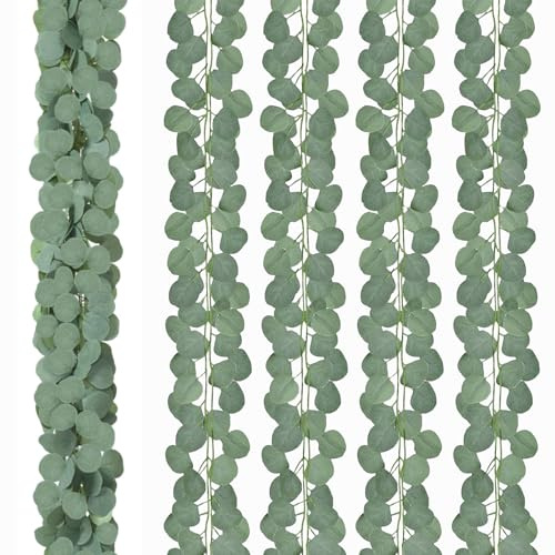 DEMIUKO 12 Stück Eukalyptus Girlande Grün Blätter Künstliche Hängepflanzen | Kunstpflanze Hängend Pflanzen, Efeu Girlande, Eukalyptus Deko, Fake Pflanzenwand, Wanddekor für Hochzeit Balkon Garten Büro