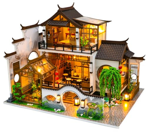 Maison de poupée miniature de style chinois à faire soi-même avec meubles, kit maison de poupée en bois, échelle 1:24, pièce créative pour cadeau d'anniversaire