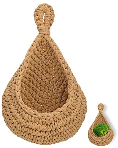 LABRIMP Wandkorb Aufbewahrung Geflochtener Seilkorb Hängender Obstkorb Gemüsekorb Mit Ring Mittelgroß 20x19cm Küche Organizer Für Obst Gemüse Pflanzenhalter