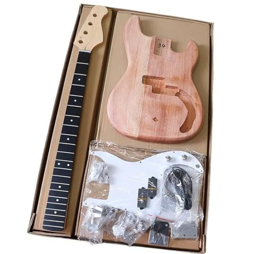 DIY gitarrenhals E-Bass-Bausatz Gitarrenhals Und Gitarrenkorpus 21 Bünde Unlackiert Mit Allen Bassgitarrenteilen Tremolo Federkralle