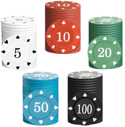 NJCXOLA 100 Stück Casino Pokerchips, Spielchips Wertmarken Karten Chips Pfandmarken Roulette Spiel Bingo Chips mit Wert Blackjack Set für Counting Marker Poker Chips Roulette Casino Pokerset