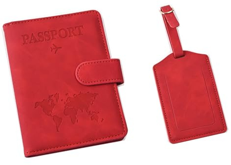 Reisepasshülle und Kofferanhänger Set, Kunstleder Passport Cover mit Koffer Anhänger, Hülle Reisepass mit RFID-Blocker für Reisepass Kreditkarten Personalausweise Reisedokumente, Urlaub Gadget