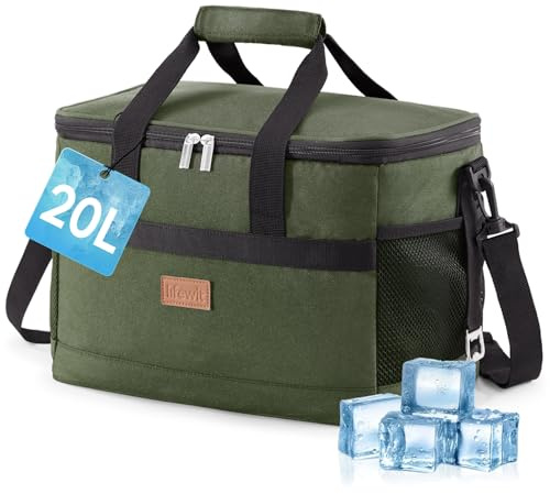 Lifewit Borsa Frigo 20L, Borse Termica Morbida per Surgelati, Grande Borsetta Termiche Porta Pranzo per Uomini e Donne, Cooler Bag per Mare, Spiaggia, Viaggio, Campeggio, Barbecue, Verde
