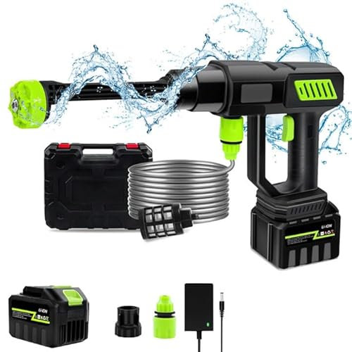 Pulitore ad alta pressione senza fili, 120 bar, pulitore ad alta pressione sulla batteria, 15000 mAh, pistola ad alta pressione senza fili, 300 l/h, con ugello 6 in 1 e tubo da 5 m, per giardino e