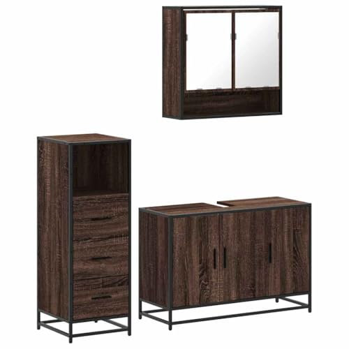 vidaXL 3-TLG. Badmöbel-Set Braun Eichen-Optik Holzwerkstoff, Badmöbelset, Badezimmerschrank, Badezimmerunterschrank, Badmöbel, Badezimmer Unterschrank