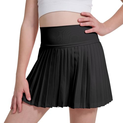 zffriction Flickors veckad kjol med shorts, atletisk tenniskjolar med hög midja, golfskater-kjol med fickor