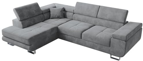 BROMARKT Sofa mit Schlaffunktion Ecksofa XXL Federn Couch Bettkasten Schlafsofa für Wohnzimmer Couch freistehend Anton Relaxfunktion Sofa 275x202x90 cm Grau Links