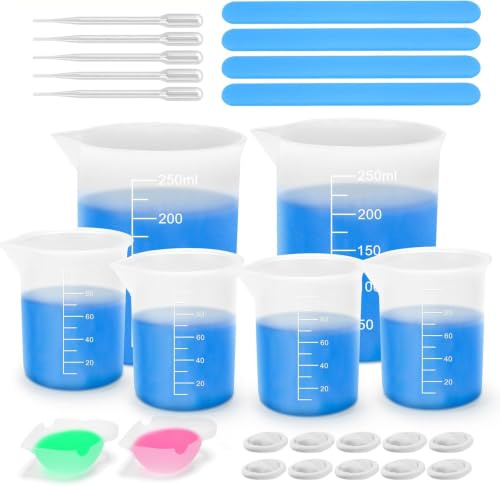 27 Piezas Vasos Medidores de Silicona, Tazas Medidoras Antiadherentes de 250ml/100ml, Reutilizable Jarras de Medición Resina Epoxi para Moldes de Fundición/Manualidades/Laboratorio/Cocina