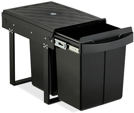 Relaxdays Poubelle encastrable pour la Cuisine, 2 bacs de 20 litres chacun, HLP : 41,3 x 34 x 51,8 cm, Noire