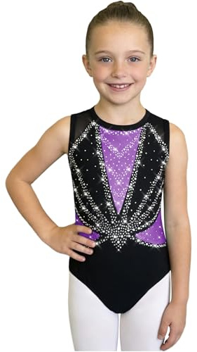 YiZYiF Kinder Turnanzug Mädchen Glitzer Strass Gymnastik Body ärmelloses Ballett Tanz Leotard Mit Gekreuzte Rücken Helles Lila 146-152