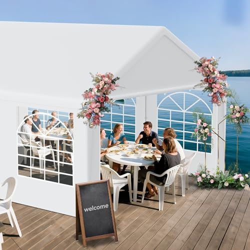 Froadp Stabil paviljong 4 x 6 tält med runt stålrör, PE-takpresenning och sidoväggar – bröllopstält, festtält 4 x 6 m som pergola, trädgårdspaviljong eller festtält för varje fest (vit)