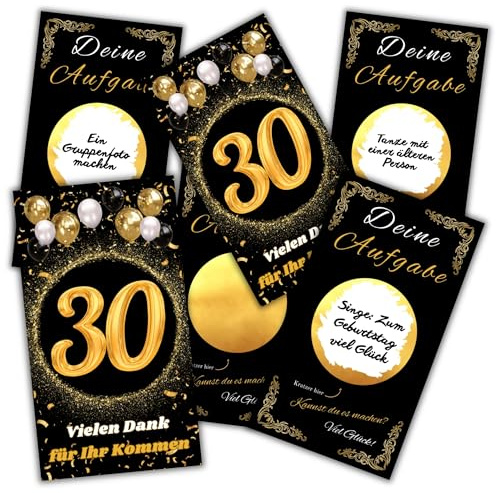 JOCERO – 30. Geburtstag Rubbelkarten für Erwachsene, 15 Selbstausfüllbare Rubbelkarten – Lustiges Partyspiel mit Aufgaben, Mutproben & Jubiläumsspiel, Geschenkidee für Gäste