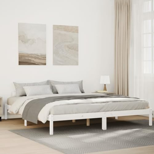 Qnhdfrt Massivholzbett Extra Lang 180x220 cm Weiß aus Kiefernholz mit Lattenrost Stabiles Bettgestell für Erholsamen Schlaf Rustikales Design für Schlafzimmer und Gästezimmer