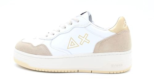 SUN68 Sneaker Basket Love Lady in Pelle Oro Donna Bianco, 40