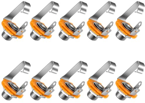6.35mm 1/4 Inch Female Mono TS Socket Panel Mount Jack Guitar Input Jack Socket for Electric Guitar Bass 10 Pack