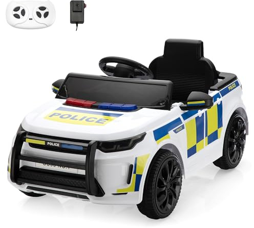 TOBBI Kids Electric Ride On Police Car, Toddlers Battery-Powered Cop Toy to Drive, 27W 4-Wheels Vehicle with Parental Remote Control/Soft Start/3 Speeds/Horn & LED for Children Ages 3-6 Years-White